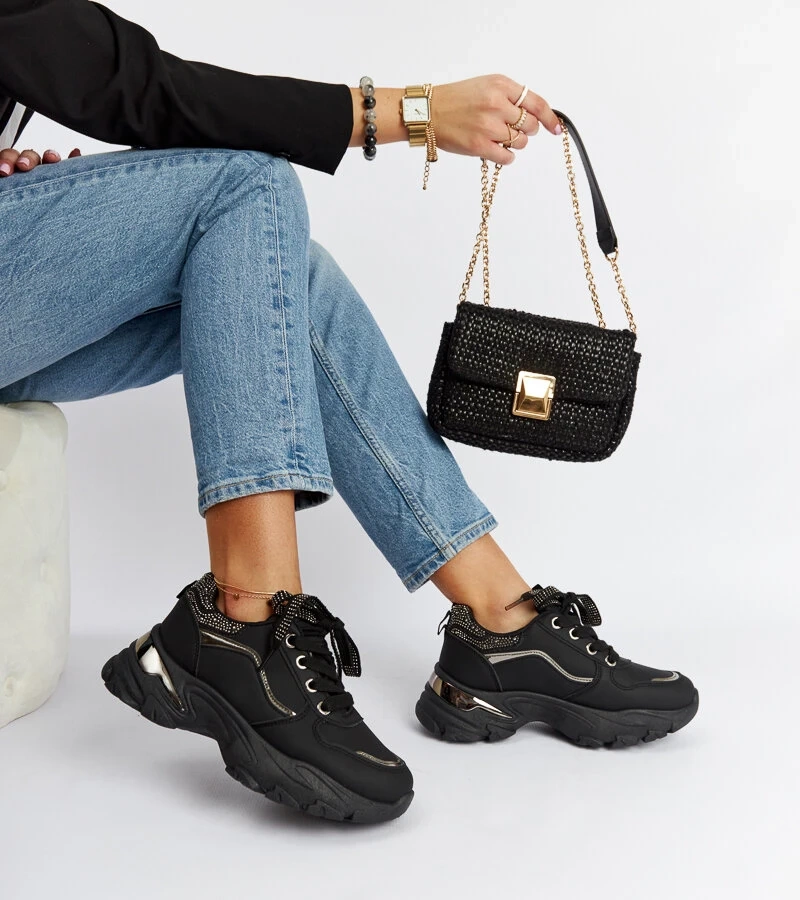 Černé masivní tenisky s kamínky Euclid