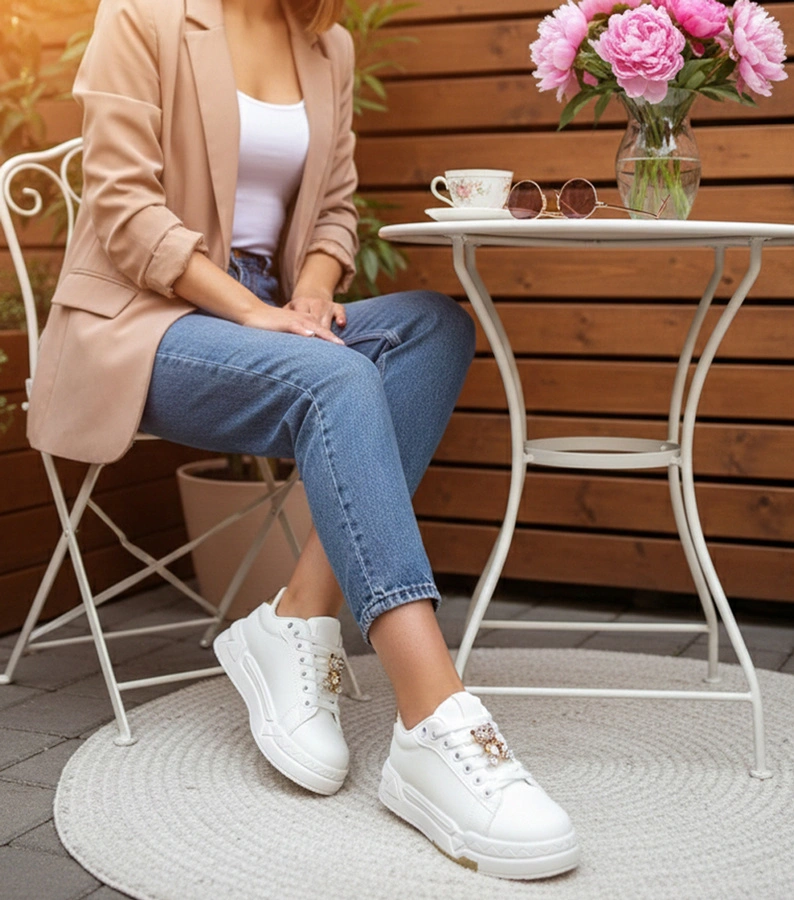 Bílo-zlaté dámské tenisky zdobené kamínky Odette