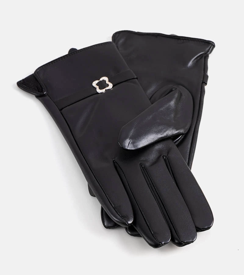 Černé zateplené rukavice s přezkou Clouti