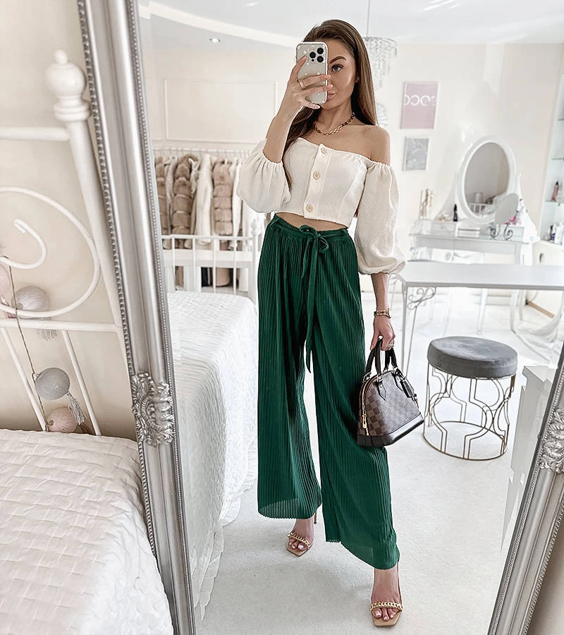 Zelené plisované kalhoty Claudette