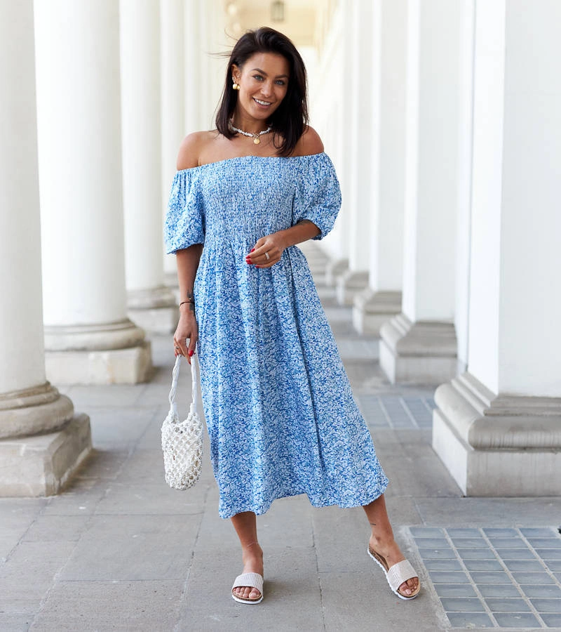 Modré květinové midi šaty Samatzai