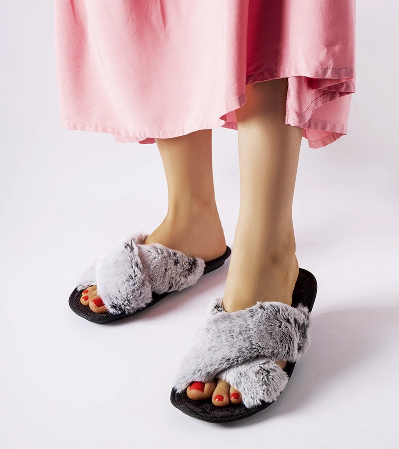 Šedé pantofle s kožešinou INBLU