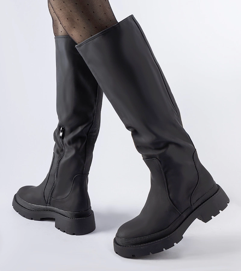 Černé kozačky nad koleno z ekokože Matthijs LY213 BLACK