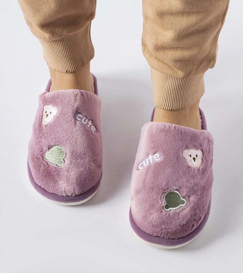 Fialové teplé pantofle se zvířátky Cute