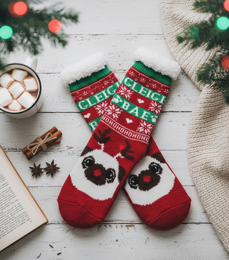 Červené zateplené ponožky se psem Challou