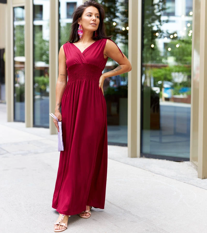 Bordó maxi šaty se záhyby Petrona