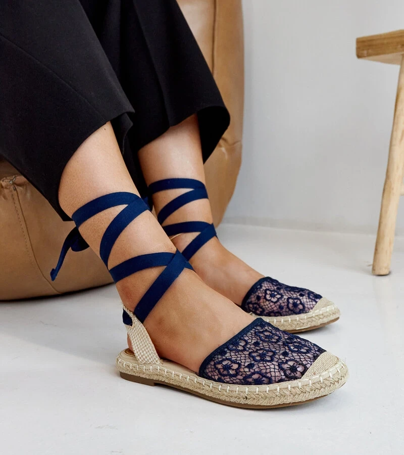 Modré krajky espadrilky s otevřenou patou Teha