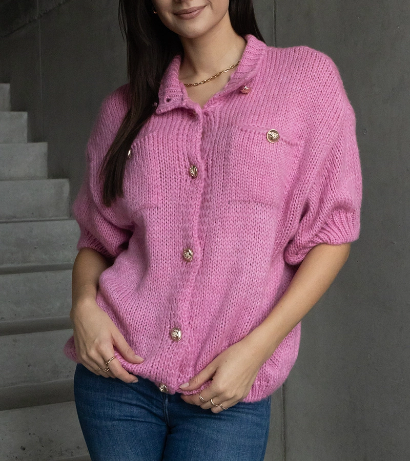 Měkký tmavě růžový svetr s krátkým rukávem Shela
