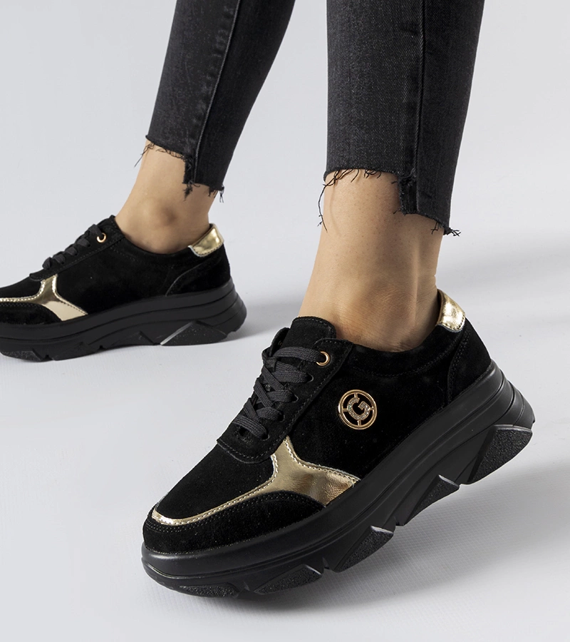 Černé kožené tenisky s kubickým zirkonem Galileo