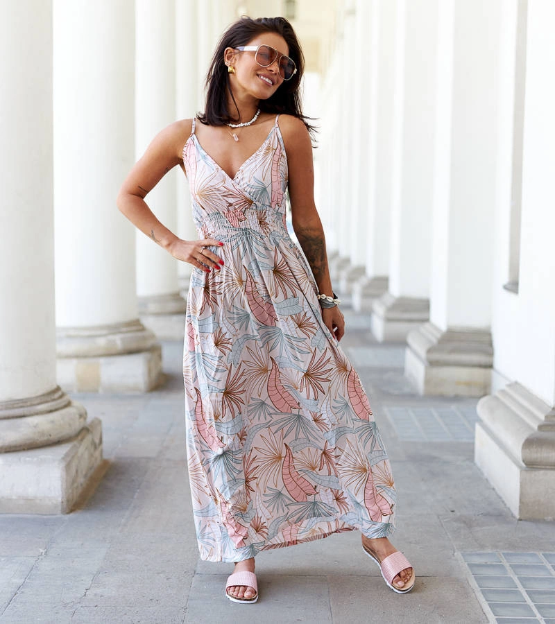 Béžové vzorované maxi šaty Muzio