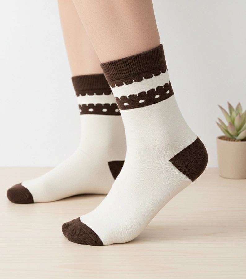 Béžové teplé ponožky s hnědým akcentem Sella