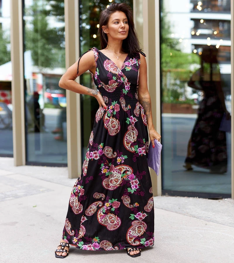 Černé vzorované maxi šaty Bagnaturo