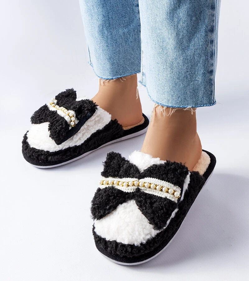 Černobílé pantofle s mašličkou Bow