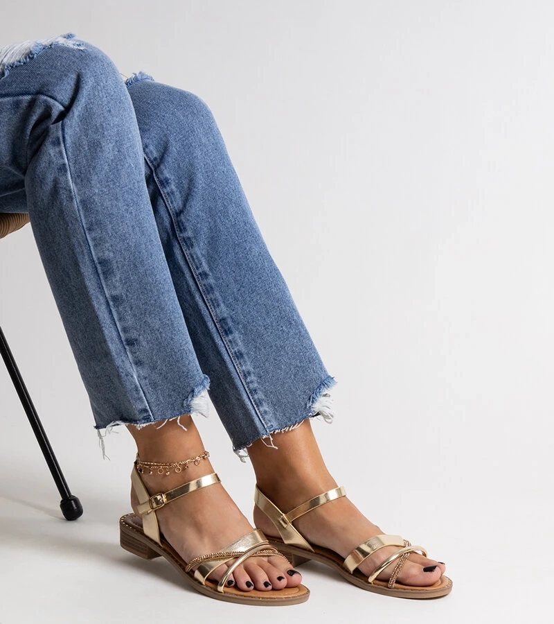 Zlaté sandály na podpatku s kubíky Elanoria