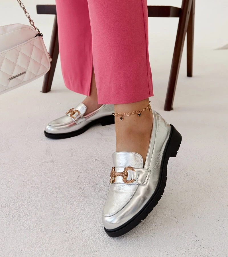 Stříbrné mokasíny s kubickými zirkony Aleyna