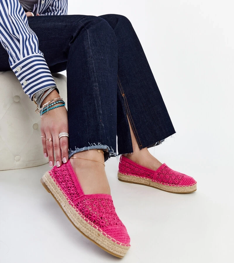Tmavě růžové krajky espadrilky na platformě Samra