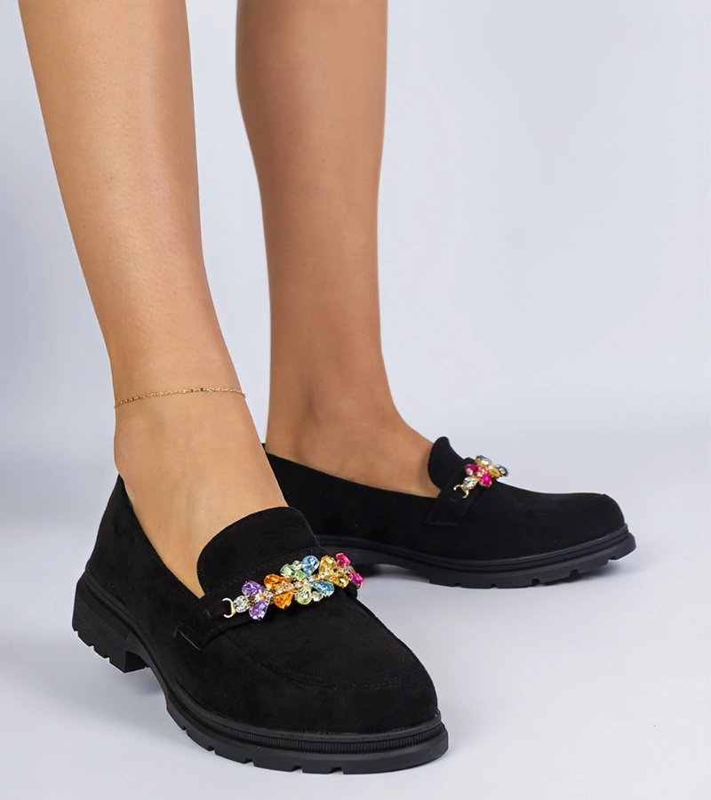 Černé dámské mokasíny zdobené kameny Liliana
