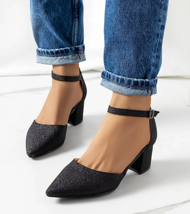 Černé třpytivé lodičky na jehlovém podpatku Mawahi