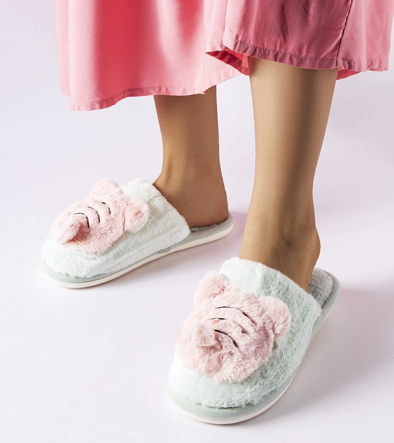 Zelené a růžové měkké pantofle Bee