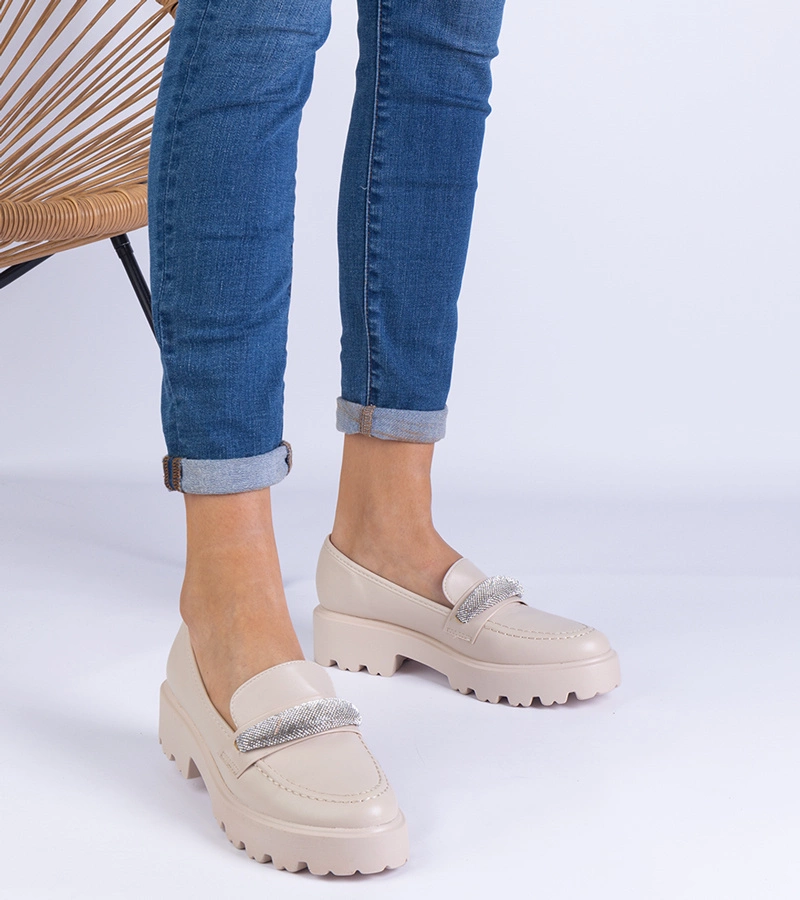 Béžové dámské mokasíny zdobené kamínky Talentino