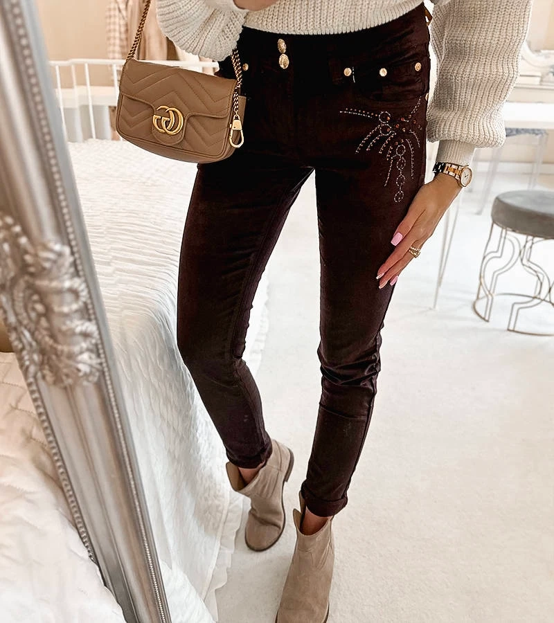 Hnědé kalhoty z látky Pouchard