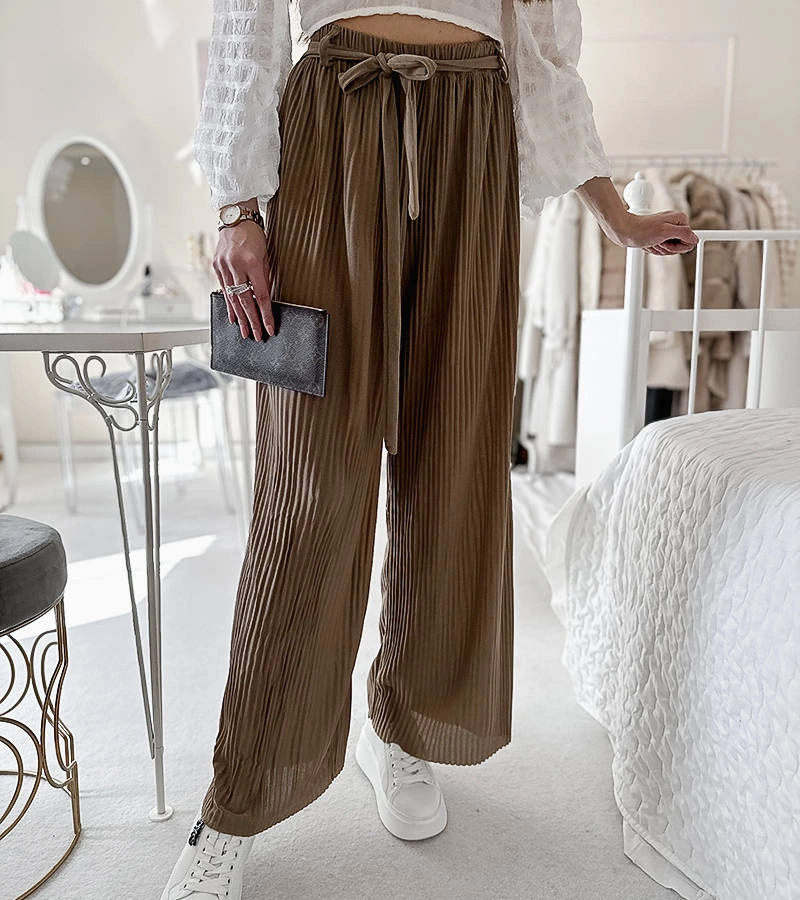 Hnědé plisované kalhoty Claudette