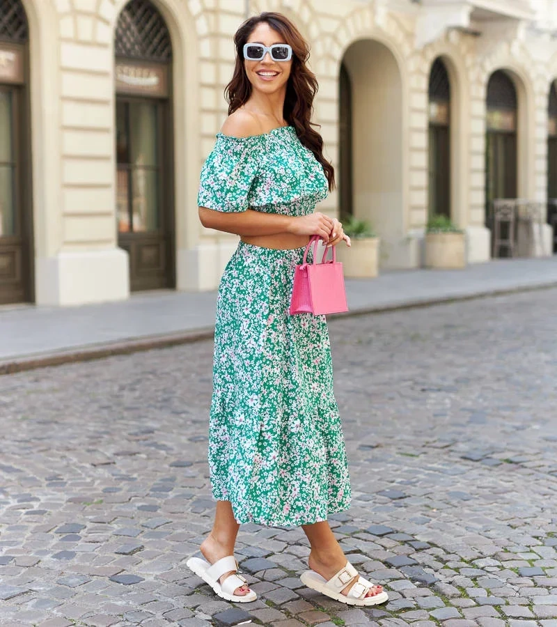 Zelený set s topem a midi sukní Elora