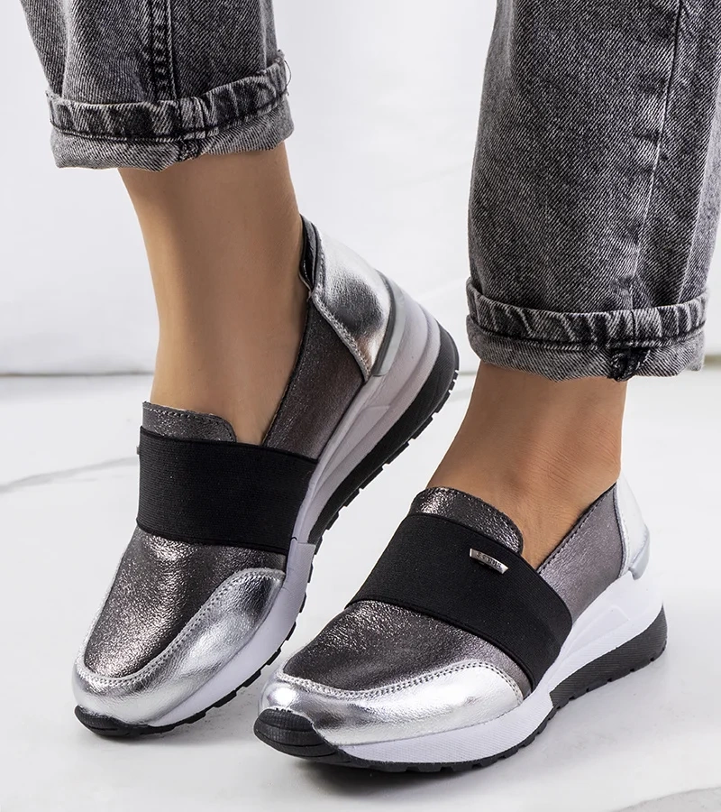 Stříbrné kožené tenisky Campina