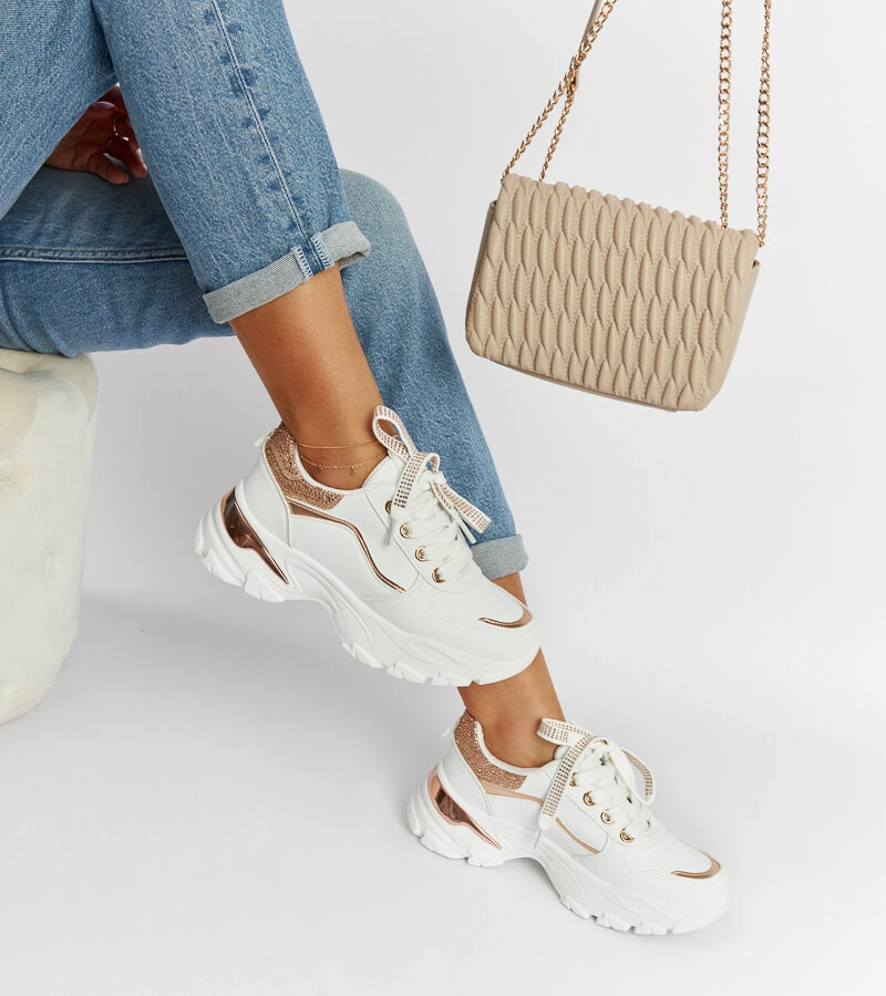 Bílé masivní tenisky s kamínky Euclid