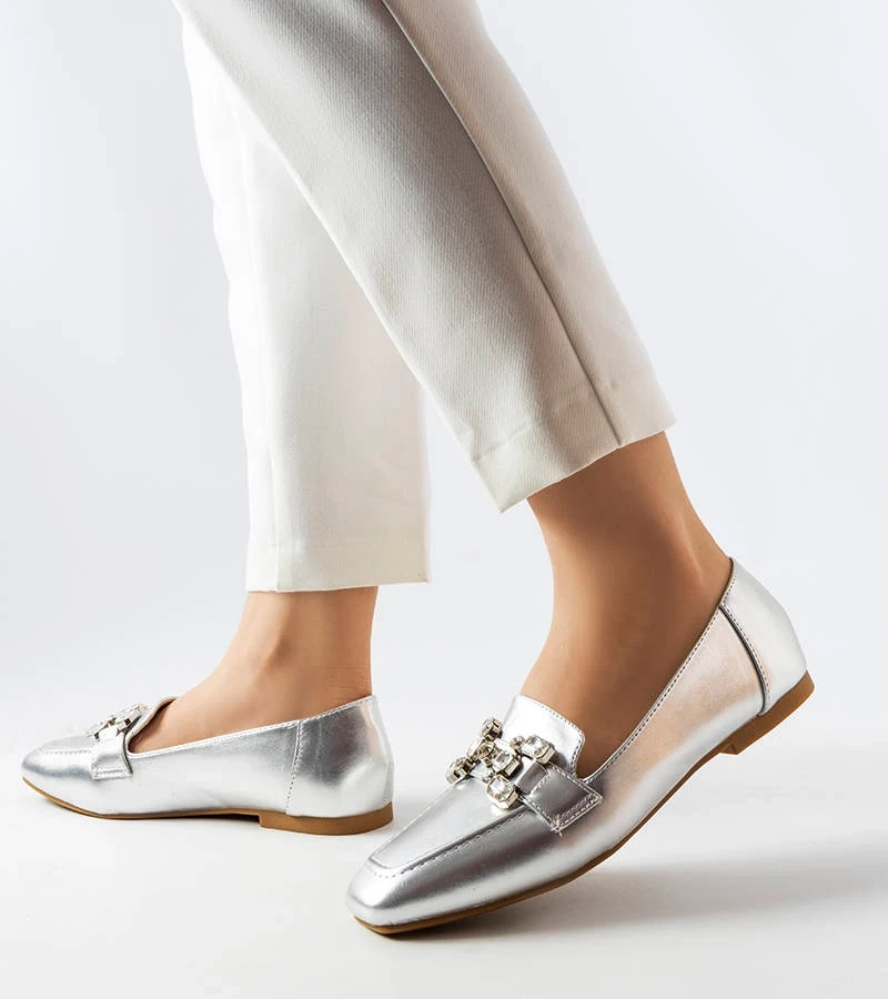 Marechalské stříbrné mokasíny se zirkony