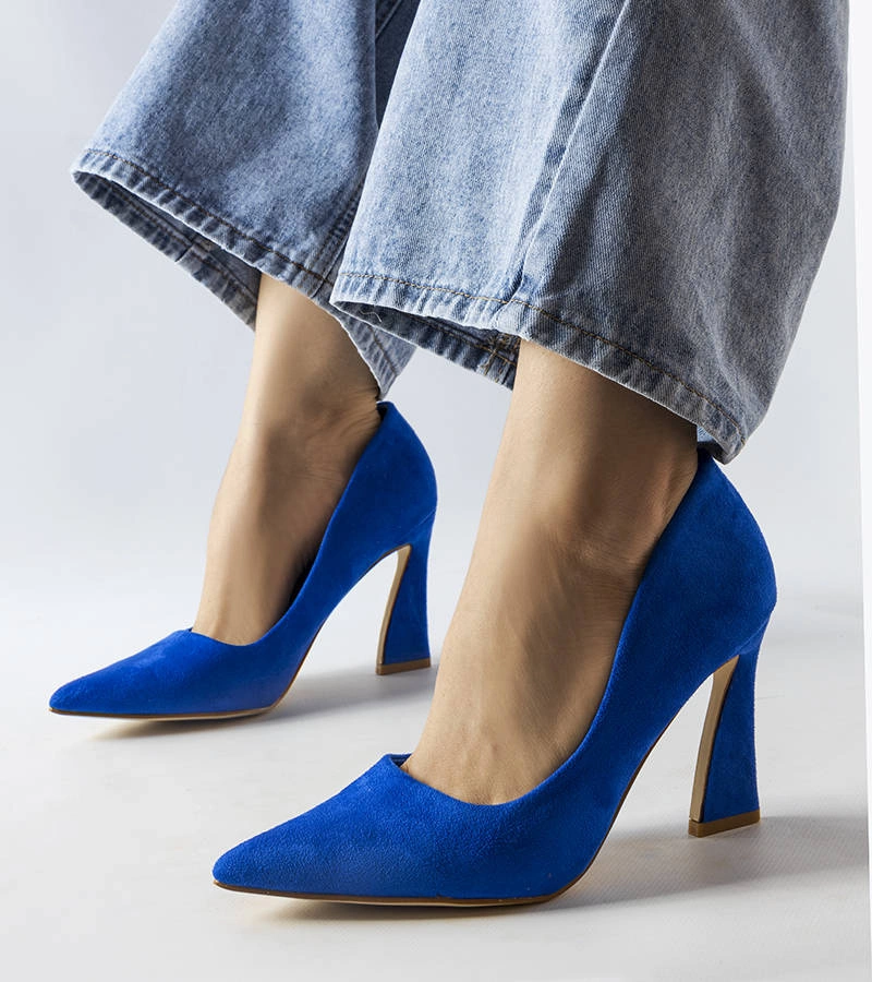 Modré asymetrické lodičky na jehlovém podpatku Linda